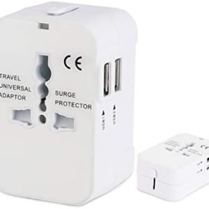 Travel Adapter, EEOUK Universal Power Adapter International Wall Charger with Dual USB Quick Charge Charging Ports (White)