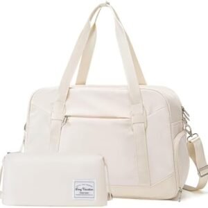 Women's Travel Duffel Bag with Toiletry Bag, Sports Gym Bag Weekendeer Carry-on Tote with Shoe Compartment and Wet Pocket, Yoga Bag Fit 15.6inch Laptop (APRICOT WHITE, 18-inch)