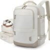 BAGSMART Compression Travel Backpack, 40L Expandable Carry On Backpack with Packing Cubes, Water Resistant Weekender Backpack Fits 17 Inch laptop, Large Overnight Luggage Daypack with Shoe Bag,Beige
