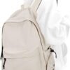 PAUBACK Beige School Backpack for Girls Water Resistant High School Book Bag Simple Backpack for Teens Boys Girls, Lightweight Simple Middle School Back Pack Daypack