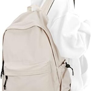 PAUBACK Beige School Backpack for Girls Water Resistant High School Book Bag Simple Backpack for Teens Boys Girls, Lightweight Simple Middle School Back Pack Daypack