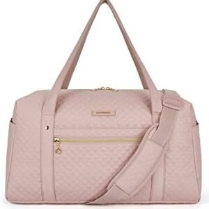 BAGSMART Travel Duffle Bag 31L Quilted Weekender Overnight Bag for Women with Laptop Compartment, Large Carry On Airport Bag with Wet Pocket & Shoe Bag for Business Trips, Sports (Pink)