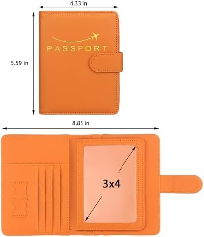 Passport Holder Women Men, PU Leather Travel Must Haves Passport Wallet, Cute RFID-Protected Passport Cover, Airplane Travel Essentials Travel Wallet Card Holder, Travel Document Holder Case (Orange) - Image 6