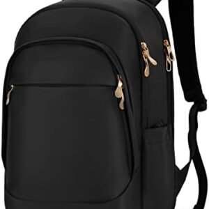 LIGHT FLIGHT Travel Backpack for Women, 15.6 Inch Anti Theft Laptop Backpack with USB Charging Hole, Water Resistant College Bookbag, Large Capacity Black Computer Backpacks for Work, Black