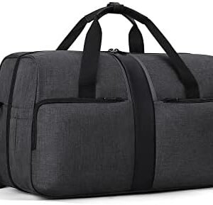 Gym Bag, BAGSMART Duffle Bag for Travel Duffel Bag, Carry on Weekender Overnight Bag with Trolley Sleeve, Personal Item Travel Bag, Sports Gym Tote Bag, Shoe Bag-Blck Grey