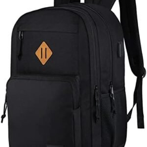classic carry-on travel backpack for men and women, Anti theft laptop backpack with USB charging port for work, large backpack for college, water resistent, gift choice(BLACK)