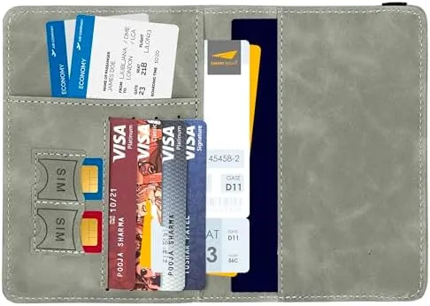 Passport Holder Cover Travel Wallet Organiser with RFID Protection, Credit Card Case, PU Leather for Men & Women (Grey) - Image 6
