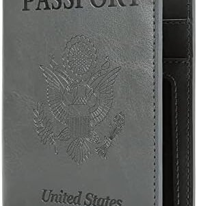 Cynure Leather Passport Cover CDC Vaccine Card Holder Combo Men & Women Travel Passport Case, grey