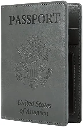 Cynure Leather Passport Cover CDC Vaccine Card Holder Combo Men & Women Travel Passport Case, grey