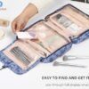 Toiletry Bag for Women, Large Hanging Travel Makeup Bag Water-resistant for Toiletries/Cosmetics/Brushes (Small blue flower-V2) - Image 4