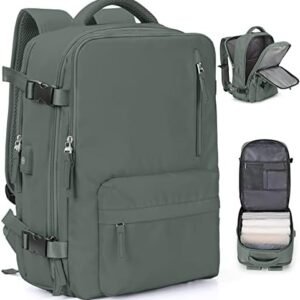 VGCUB Large Travel Backpack Bag for Women Men,Carry on Backpack,17 Inch Laptop Business Work Waterproof Backpack with Laptop Compartment,Person Item Flight Approved,Mochila de Viaje,Green