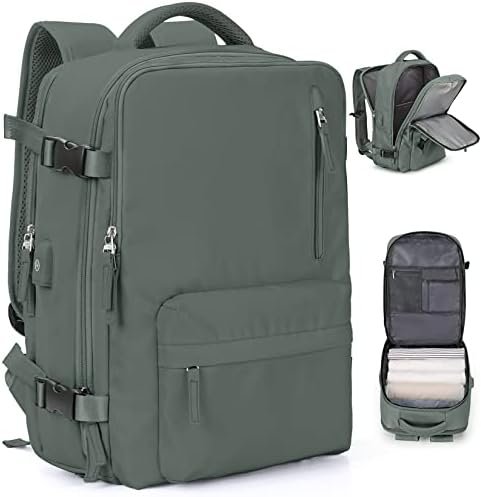 VGCUB Large Travel Backpack Bag for Women Men,Carry on Backpack,17 Inch Laptop Business Work Waterproof Backpack with Laptop Compartment,Person Item Flight Approved,Mochila de Viaje,Green
