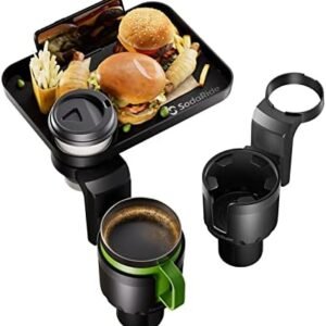 Car Cup Holder Expander 2 Pack with Large Size Detachable Food Tray, Car Drink Holder Adapter with Solid Base - Fits Yeti, Hydro Flask, 32/40 oz, Road Trip Essential Car Travel Accessories