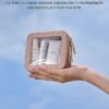 Small Makeup Bag for Purse Mini Cosmetic Bag Clear Pink Square Pouch for School Cute Leather Make Up Case Travel Organizer for Backpack Tiny Toiletry Bag with Zipper for Car Essentials Women Girls - Image 5