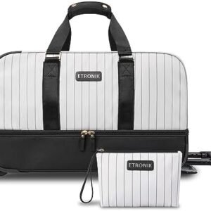 ETRONIK Rolling Duffle Bag with Wheels, 21-inch Flight Approved Travel Duffle Bag with Wet Pocket & Shoe Compartment, Carry On Luggage 22x14x9 Airline Approved, Grey