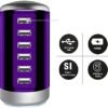 Universal USB Charger 6-Port Desktop USB Charging Station Hub with Smart Identification Technology Compatible with iPhone iPad Cell Phone Tablets(Purple) - Image 2