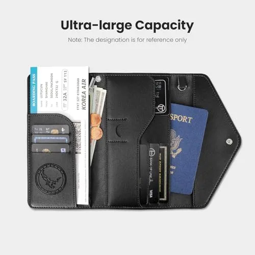 DTTO Passport Holder Travel Wallet for Women, Multi-purpose PU Leather Waterproof Passport Cover with Wrist Strap for Passport, Cards, Boarding Passes, Keys, Black - Image 2