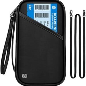 RFID Travel Passport Holder for Family - Large, Wallet Holder for Family Men Women, Lightweight Portable Travel Document Organizer Passport Card Cover with Zipper Pocket, Black