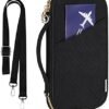 RFID Family Travel Passport Holder for 6, Premium Portable Travel Document Organizer for Women, Zippered Passport Holder Wallet with Shoulder Strap