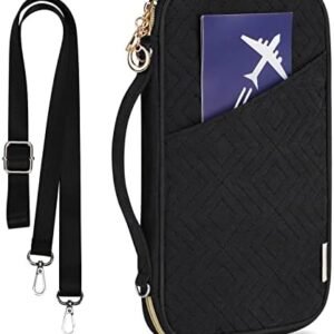 RFID Family Travel Passport Holder for 6, Premium Portable Travel Document Organizer for Women, Zippered Passport Holder Wallet with Shoulder Strap