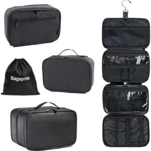 Hanging Toiletry Bag for Men and Women, BAGSPRITE Travel Bag for Toiletries, Water-resistant Shaving Bag for Men Travel, Toiletry Bags for Traveling, Large Travel Size Toiletry Organizer, Travel Case Kit Accessories