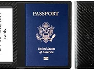 Passport Holder for Men and Women - PU Leather Passport Cover and Card Holder - Combo Slim Passport Holder with Card Protector Slot, Travel Must Haves (Carbon Fiber)