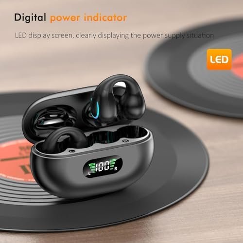 Open Ear Clip Wireless Earbuds Bluetooth 5.3, Sports Earphones Built-in Microphone with Earhooks & Ear Hook, Wireless Charging Case & Display, Waterproof Fitness Headphones for Running - Image 8