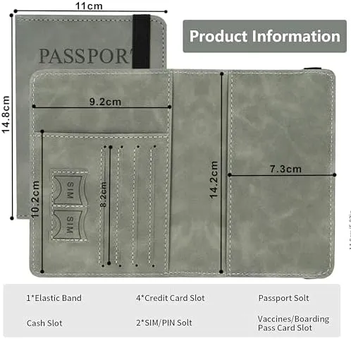 Passport Holder Cover Travel Wallet Organiser with RFID Protection, Credit Card Case, PU Leather for Men & Women (Grey) - Image 2