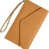 DTTO Passport Holder Travel Wallet for Women, Multi-purpose PU Leather Waterproof Passport Cover with Wrist Strap for Passport, Cards, Boarding Passes, Keys, Brown
