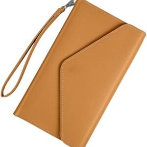 DTTO Passport Holder Travel Wallet for Women, Multi-purpose PU Leather Waterproof Passport Cover with Wrist Strap for Passport, Cards, Boarding Passes, Keys, Brown