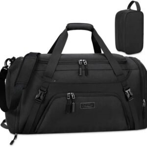 Gym Duffle Bag for Women Men 40L Waterproof Sports Bags Travel Duffel with Shoe Compartment,Wet Pocket Large Weekender Overnight Toiletry Bag,Black