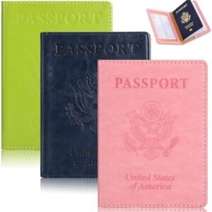 labato Passport Holder Women, Passport Cover Family, PU Leather Passport Wallet, Travel Document Organizer, Cruise Accessories Travel Must Haves, Waterproof Cruise Ship Essentials(Blue/Pink/Green)