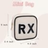 Small Canvas Rx Medicine Packages, Cute Chenille Letter Patch Drug Makeup Bag with Metal Zipper, Mini Travel First Aid Purse Organizer Machine Washable (01Beige) - Image 2
