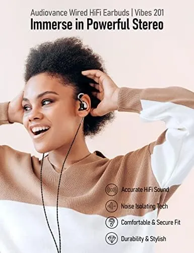 Vibes 201 Wired Earbuds in Ear Headphones, Noise Cancelling Bass Driven HiFi Earphones, Tangle-Free Braided Cord, Carry Case, Ear Buds Tips, 3.5mm Jack, Secure Fit (Clear Brown, No Mic) - Image 2