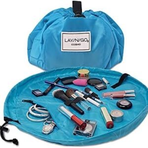 Lay-n-Go Cosmo Drawstring Makeup Bag Organizer, Water-Resistant Cosmetic Pouch for Travel, Stylish & Durable Toiletry Bag, Machine Washable, Large Capacity, 20-Inch, Ocean Blue