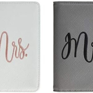Bridal Shower Wedding Gift Honeymoon Passport Wallets Travel Holder Set Mr. & Mrs. Slim Waterproof Passport Case Covers Grey and White(2 Covers)