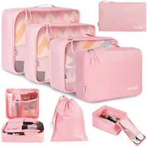 BAGAIL 8 Set Packing Cubes, Lightweight Travel Luggage Organizers with Shoe Bag, Toiletry Bag & Laundry Bag (Blush Pink)