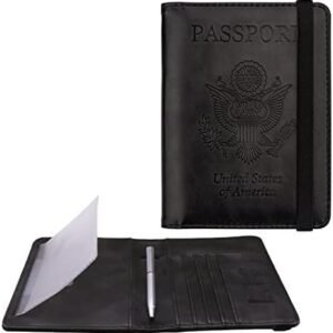 WALNEW Passport and Vaccine Card Holder Combo, Passport Cover Case Passport Wallet Travel Wallet RFID Blocking Travel Essentials for Women and Men, Black