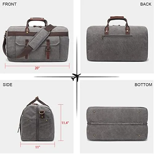 Duffle Bag for Men Waterproof Genuine Leather Canvas Travel Duffel Bags for Women Overnight Weekender Bag for Traveling, Grey - Image 6
