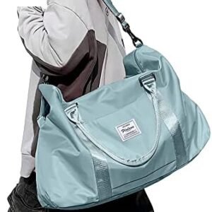 Womens travel bags, weekender carry on for women, sports Gym Bag with Wet Pocket, workout duffel bag, overnight shoulder Bag fit 15.6 inch Laptop large Blue