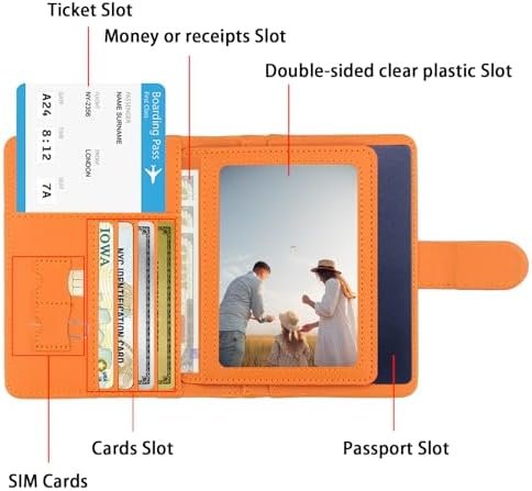 Passport Holder Women Men, PU Leather Travel Must Haves Passport Wallet, Cute RFID-Protected Passport Cover, Airplane Travel Essentials Travel Wallet Card Holder, Travel Document Holder Case (Orange) - Image 3