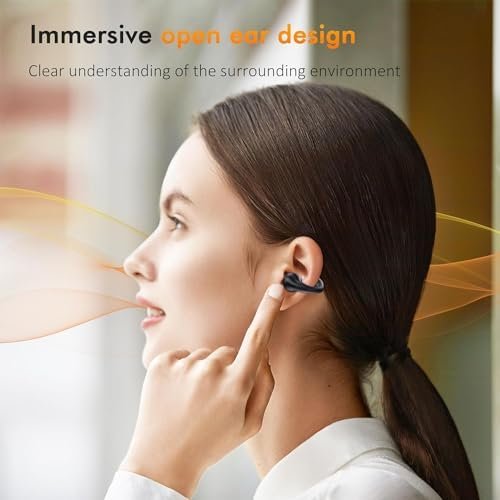 Open Ear Clip Wireless Earbuds Bluetooth 5.3, Sports Earphones Built-in Microphone with Earhooks & Ear Hook, Wireless Charging Case & Display, Waterproof Fitness Headphones for Running - Image 3