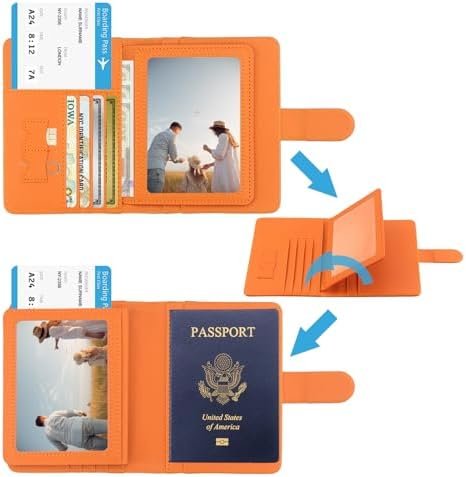 Passport Holder Women Men, PU Leather Travel Must Haves Passport Wallet, Cute RFID-Protected Passport Cover, Airplane Travel Essentials Travel Wallet Card Holder, Travel Document Holder Case (Orange) - Image 2