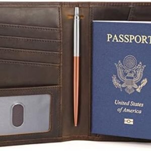Polare Full Grain Leather Travel Bifold Functional Wallet Slim RFID Blocking Passport Holder For Men