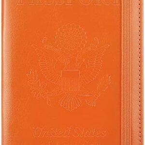 Passport and Vaccine Card Holder Combo, PU Leather with CDC Slot, Cover RFID Blocking, Credit Slots, Pen Wallet (Orange)