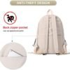 PAUBACK Beige School Backpack for Girls Water Resistant High School Book Bag Simple Backpack for Teens Boys Girls, Lightweight Simple Middle School Back Pack Daypack - Image 6