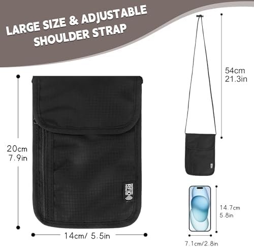 Family Passport Holder Neck Pouch, RFID Blocking Security Lightweight Cross Body Passport Travel Wallet, Slim Neck Wallet Gifts for Women Men(Black) - Image 2