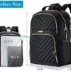 Travel Laptop/School Backpack for Teens, 15.6 Inch Quilted Work Backpack Purse with USB Charging Port, Large Anti-theft Bookbags for Student Teacher, Casual Daypacks for Women Men,Black - Image 4