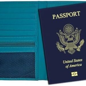 Teal RFID Genuine Leather Passport Wallet