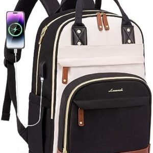 LOVEVOOK Backpack for Women, Fits 15.6 Inch Laptop Bag, Fashion Travel Work Anti-theft Bag, Business Computer Waterproof Backpack Purse, University Backpacks, Beige-Black-Brown